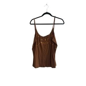 Y2K I.E Relaxed Vintage Brown Sequin Layering Tank Top Size Juniors XL #4814